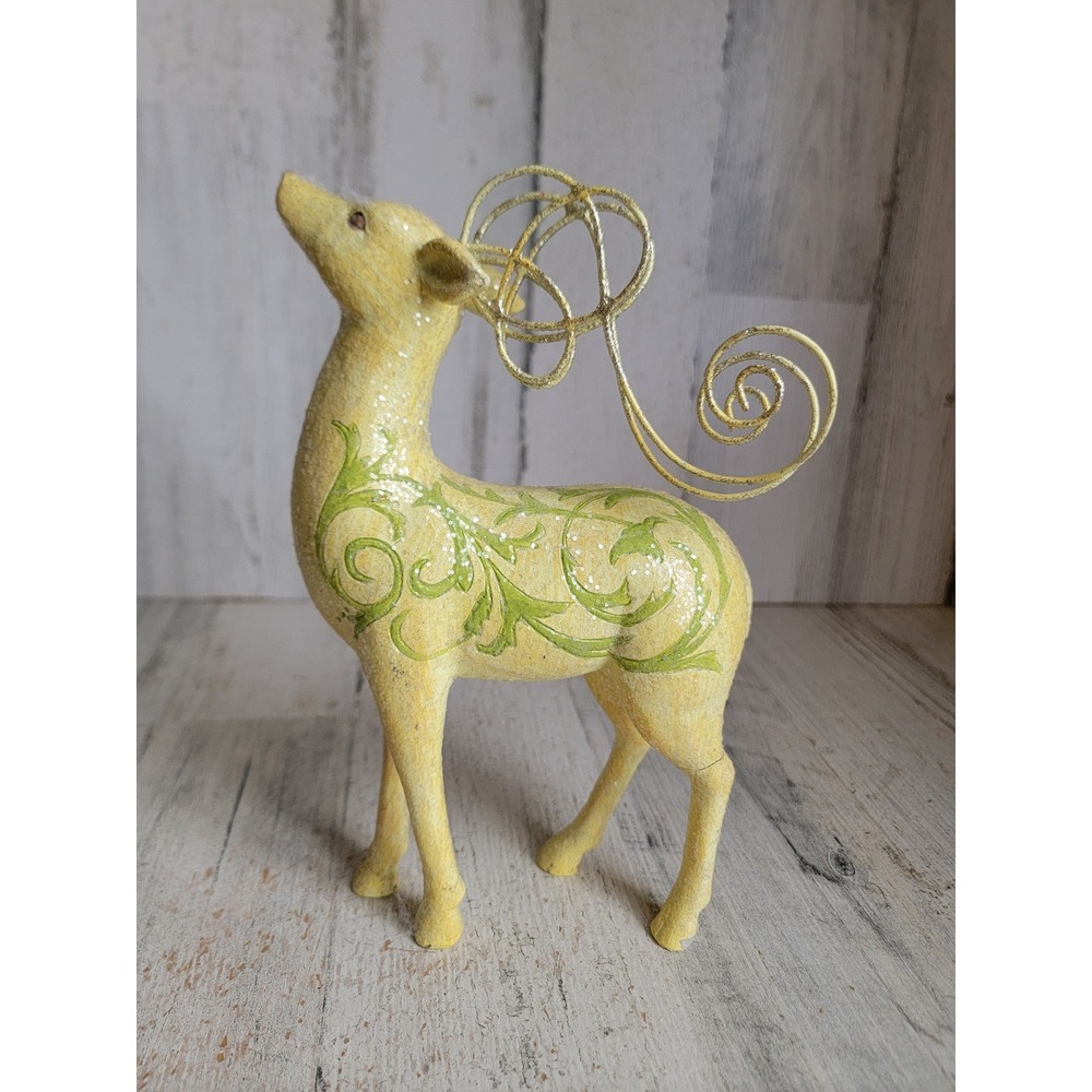 Vintage reindeer AS IS glitter Xmas swirl figure golden unique home sleigh